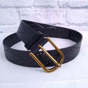 Vintage Fossil Cut Out Designs Black Leather Belt L/XL